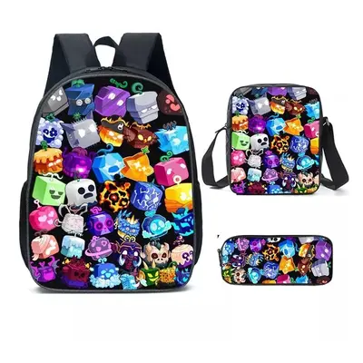 (Style M) Roblox Blox Fruits Themed Student Backpack Shoulder Bag Handbag Three Piece Set