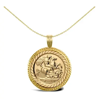 Jewelco London Solid 9ct Gold Rope Edge Frame St George & Dragon Medallion Pendant (Half Sov Siz