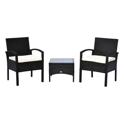 Outsunny 3PC Garden Rattan Bistro Set Balcony Dining Table Seater Chair Black