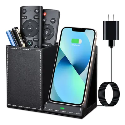 (LS106 black) Kingfom Office Desk Storage Organizer Pen Holder with 10W Wireless Charger