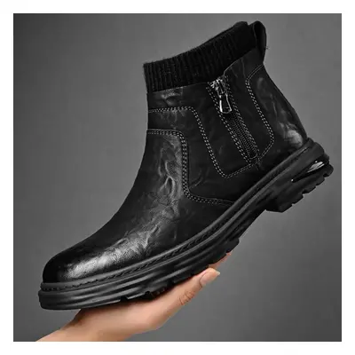 (black, 39) Mens Boots For Men Chelsea Dress Leather Shoes High Top Formal Oxford