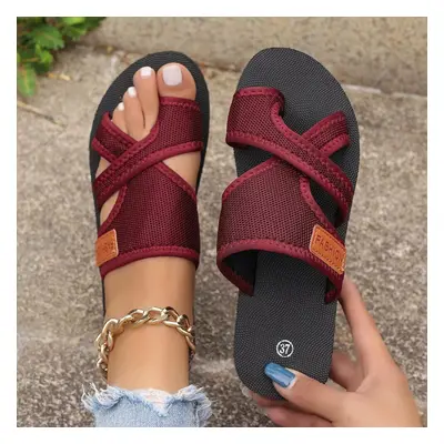 (wine red, 40) Summer Large Size Women Flat Sandals Premium Orthopedic Open Toe Sandals Vintage 