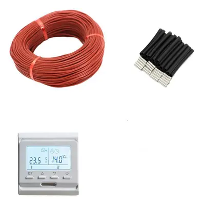 (suits, Red) 100M Heating Cable and Thermostat Set 12K Floor Warm Wire 33ohm/m With Programmable