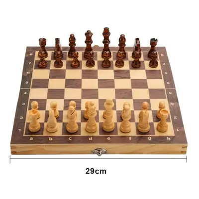 (brown, 29) Magnetic Wooden Folding Chess Set With Felted Game Board Interior For Storage Adult 