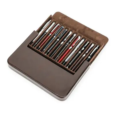 (coffee) Handmade Genuine Leather Pen Case Multicolor Slots Luxury Pen Box Pen Holders Office Sc