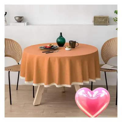 (orange, Round 220cm) Solid Color Linen Large Round Tablecloth Waterproof And Oil-proof Cloth Ar