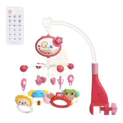 (dark pink) Baby Crib Mobile Rattle Toy For Months Infant Rotating Musical Projector Night Light