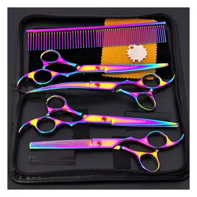 (multicolor, 7pcs/set) 7inch Pet Grooming Scissors Kit Stainless Steel Trimming Pet Scissors Too