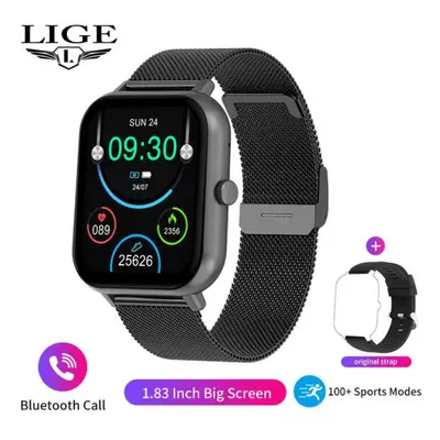 (black, Mesh belt) Lige Hd Large Screen Smartwatch Bluetooth Call Sports Health Wristband Body T