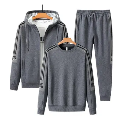 (grey, L) Men&apos;s Autumn Hoodies Sets O Neck Hoodie +cardigan Hoodies+long Pants 3pcs Sets Ma