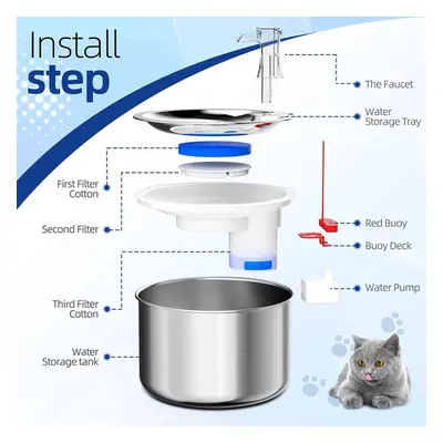 Cat Water Fountain Stainless Steel Quiet Sensor Automatic Pet Water Fountain For Cats 2l/67oz Do