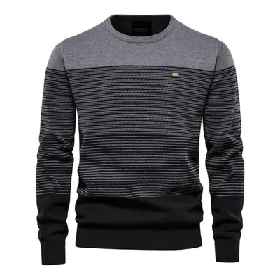 (grey, 3XL kg) Aiopeson Brand Cotton Sweater Men Fashion Casual O-neck Striped Pullovers Knitted