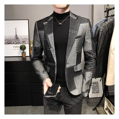 (XXXL, as the picture) Top Quality Autumn Blazers Men Slim Fit British Plaid Formal Suit Jacket 