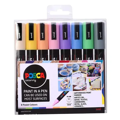 Uni Posca PC-5M Paint Marker Pen Wallet, Pastel Colours Set of Assorted Colours, Medium Tip