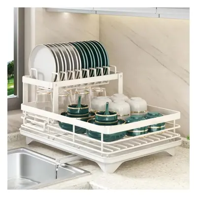 (white, Layers) Kitchen Organizer Dish Drying Rack Bowls Knife Fork Pot Lid Utensils Storage Rac