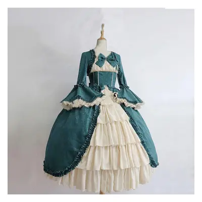 (green, XXXXL) S-5xl Women&apos;s Medieval Retro Gothic Court Dress Square Neck Waist Panel Bow 