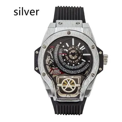 (silver) Cool Large Dial Quartz Watch Luxury Waterproof Watch With Rubber Strap Geometric Shape 