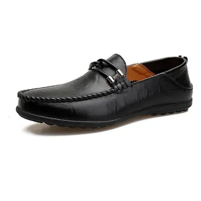 (black, 46) Plus Size Split Leather Shoes Men Loafers Comfortable Casual Shoes Men Flats Moccasi