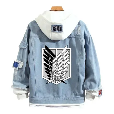 (black, XXL) Attack On Titan Jacket Casual Loose Denim Jacket For Men And Women