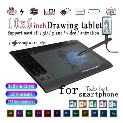 (black) 10*6 Inch Graphics Digital Drawing Tablets Graphic Tablets Point Quick Reading Signature