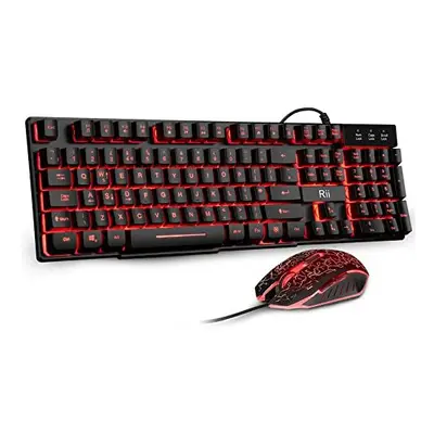 Rii Gaming Keyboard and Mouse Set,LED Wired Keyboard Mouse with Pure Colors Backlit (Red/Purple/