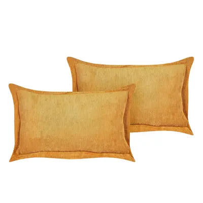 Set of Corduroy Cushions x cm Yellow ZINNIA