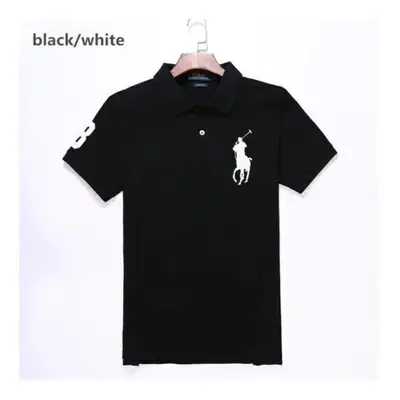 (Black & white, L) Men's Custom Fit Polo Shirt Cotton Short Sleeve Large Pony Polo Top