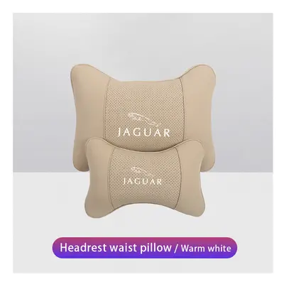 (Beige) Car Neck Pillows Pu Leather Memory Foam Headrest Lumbar Cushion For Jaguar