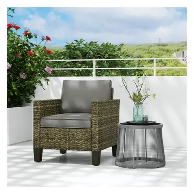 Outsunny Single Rattan Chair, Garden Armchair with Cushions, Dark Grey