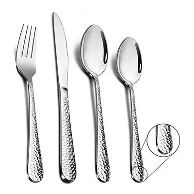 Homikit Cutlery Sets, Stainless Steel Piece Hammered Cutlery Set, Metal Silverware Tableware Inc