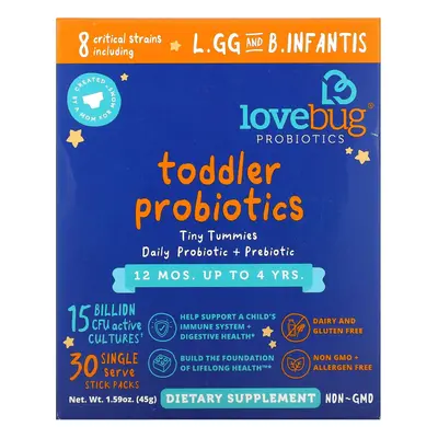 LoveBug Probiotics, Toddler Probiotics, Tiny Tummies Daily Probiotic + Prebiotic, Mos. Up To Yrs