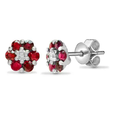 Jewelco London 18ct White Gold Cluster Set Round G SI 0.1ct Diamond and Round Red 0.6ct Ruby Dai