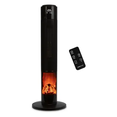 (1000/2000W, Black) 33â Oscillating Tower Fan Heater with Fireplace - Portable with LCD Displa