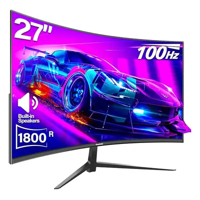 Gawfolk Curved Monitor Inch 100Hz, PC Gaming Monitor with Speakers, AMD FreeSync Full HD 1080p U