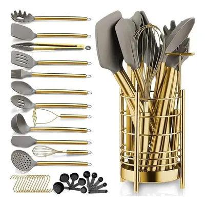 Gold Stainless Steel Kitchen Cooking Tools Accessories Silicone Kitchen Cooking Utensils Silicon