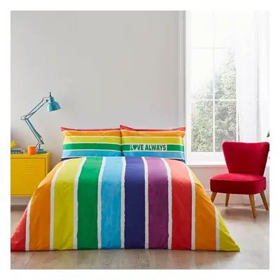 (Single, Multicoloured) Pride Rainbow Coloured Love Always Duvet Cover Set Duvet Cover & Pillowc