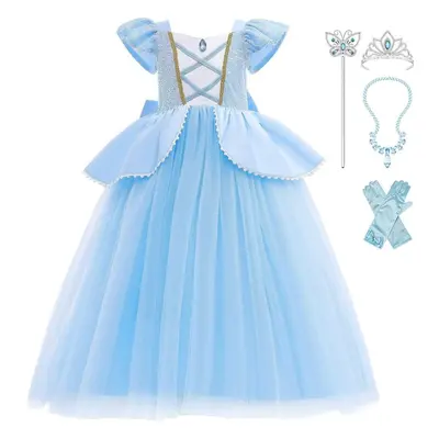 (aero, 110) Girls Princess Costumes Puff Sleeve Fancy Birthday Party Dress Up With Accessories