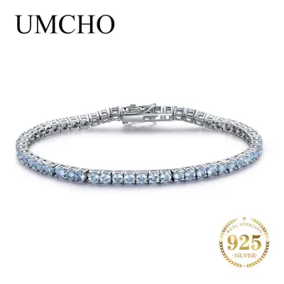 (sky blue) Umcho Real Sterling Silver Created Natural Gemstone Bracelet For Women