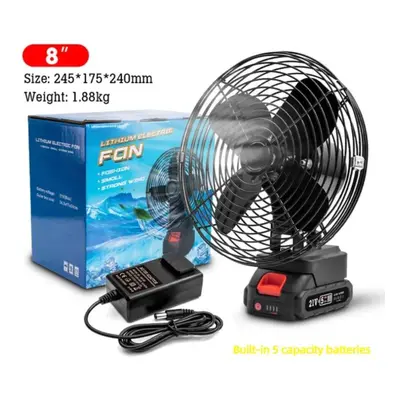 (black, ã8 inchesã5 capacity batteries) Cordless Rechargeable Electric Fan Household Outdoor