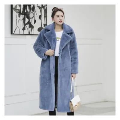 (blue, M) Women Winter Warm Faux Fur Coat Thick Women Long Coat Turn Down Collar Women Warm Coat