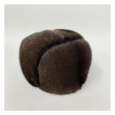 (brown, 59cm-61cm) Winter Man Top Real Mink Fur Bomber Hat Male Genuine Marten Head Warm Black B