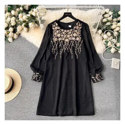 (black, S) New Summer Spring Women High Quality French Temperament Elegant Embrodery Office Casu