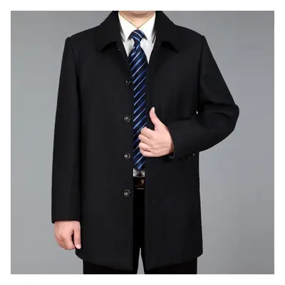 (black, M) Men Woolen Coat Autumn Mens Wool Coat Men Pea Coat Winter Long Jackets Overcoat Turn-