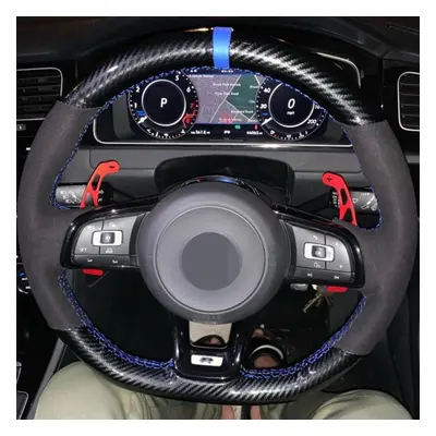 (Style 14) Carbon Fiber Black Genuine Leather Suede Car Steering Wheel Cover For Volkswagen Golf