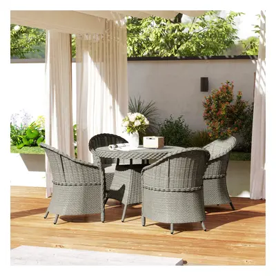 Outsunny Rattan Dining Set for with Cushions and Umbrella Hole, Grey