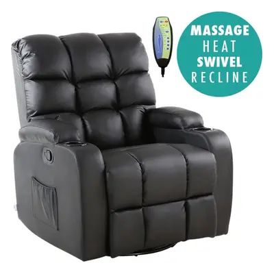 (Black) Regal Leather Recliner Chair Rocking Massage Swivel Heated Gaming