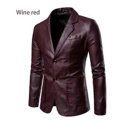 (wine red, XXXL) Autumn And Winter Men&apos;s Leather Pu Motorcycle Men&apos;s Slim Leather Jack