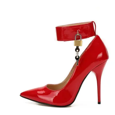 (red, 47) Locked Stiletto Heel 12cm Pointed-toe Women&apos;s Shoes Fashion High Heels