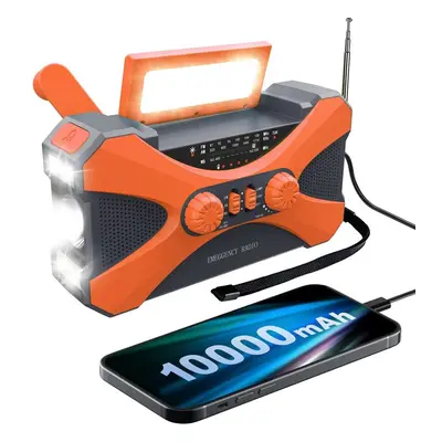 10000MAh Emergency Radio, Solar Hand Crank with Charger, LED Orange