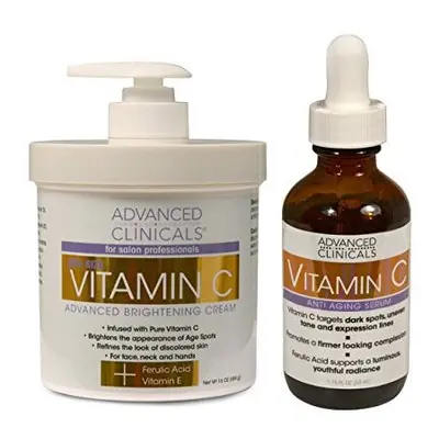 Advanced Clinicals Vitamin C Skin Care set for face and body. Spa Size 16oz Vitamin C cream and 